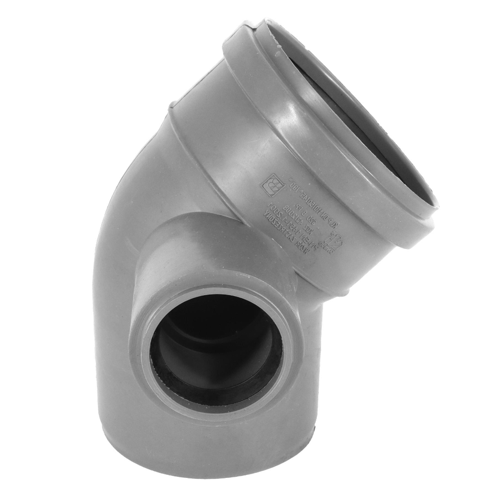 Kolano kanalizacyjne PCV PP 110x45° redukcyjne fi 50 odejście LEWE