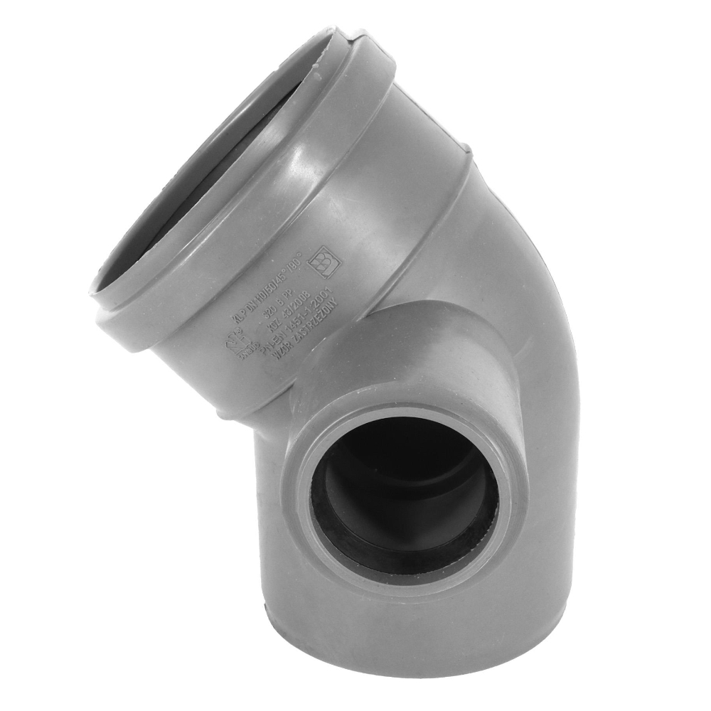 Kolano kanalizacyjne PCV PP 110x45° redukcyjne fi 50 odejście PRAWE